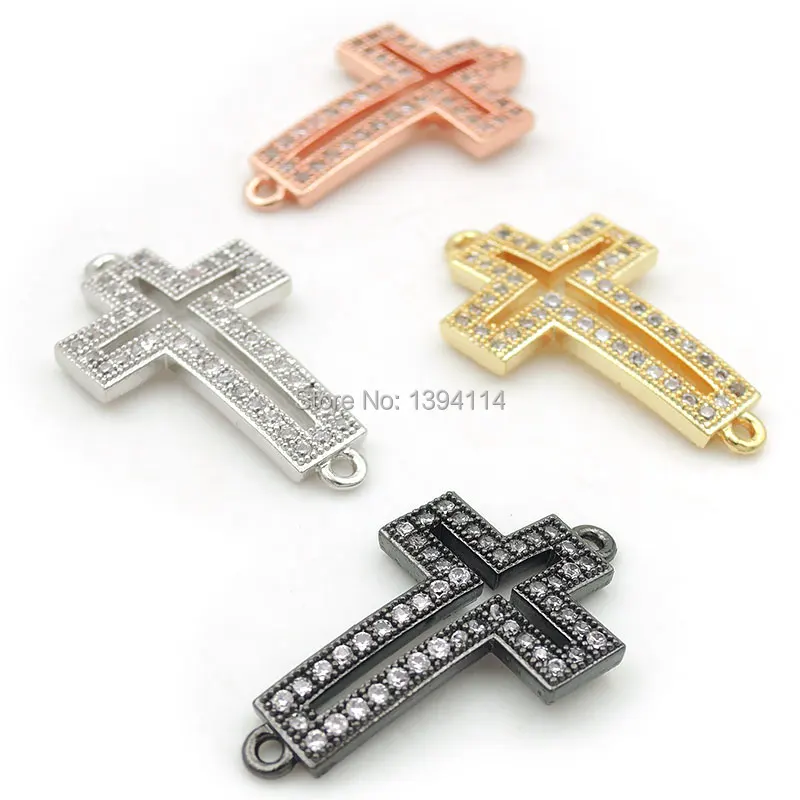 

23*14*2mm Micro Pave Clear CZ Hollow Cross Arc Connector Fit For Women As DIY Bracelets Accessory