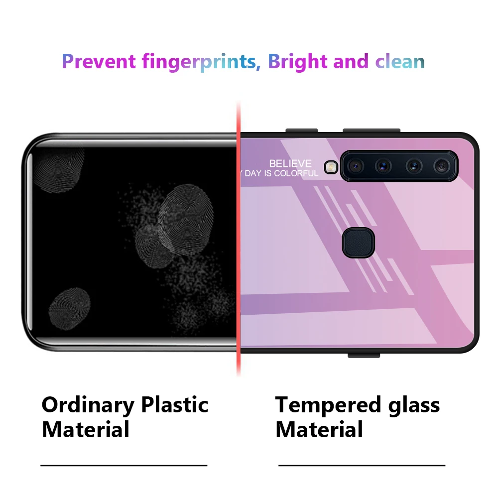 Gradient Tempered Glass Phone Case For Samsung Galaxy A9 2018 SM-A920F A920 Painted Layer Cover Housing Case For A9 2018 Coque