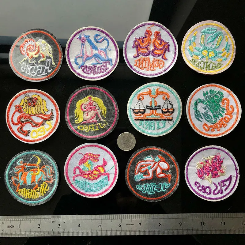 PGY Funny Constellation Patch Anime Iron On Vintage Cute Cartoon Patches Cheap Embroidered Patches For Clothes Stickers Badge