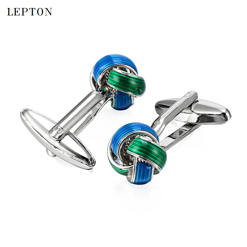 Cheap Fashion Metal Knot Cufflinks For Mens Lepton Blue & Green Knots Cuff links Men French Shirt Cuffs Cufflink Button gemelos