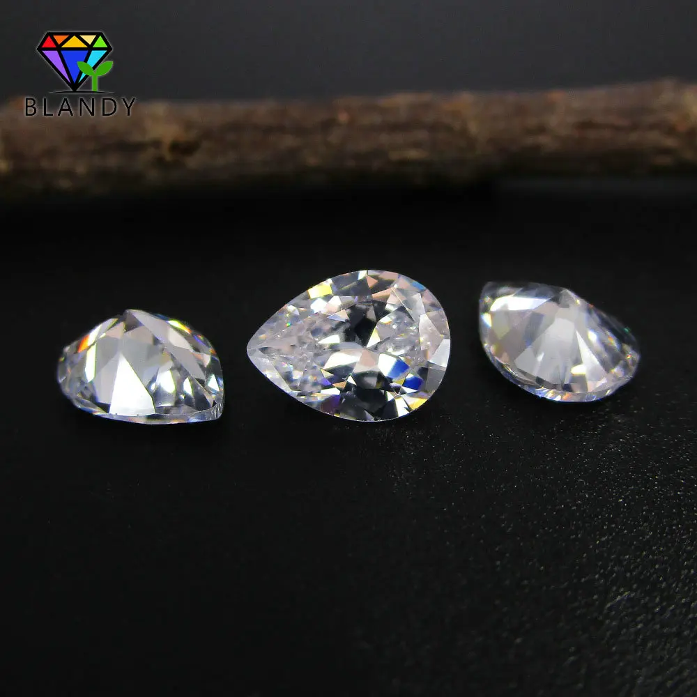 5A White Cubic Zirconia Stones 50pcs/lot 2*3~5*7mm Pear Shape Brilliant Cut CZ Stone Synthetic Gems For Jewelry