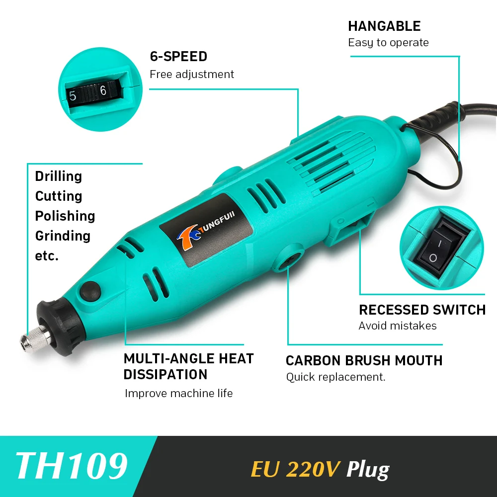 Tungfulll Mini Drill Power Tool Power Source AC 220V Drilling Machine Power Tool Accessories For Dremel Engraving Cutting