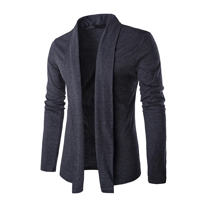 

New style fashion brand mens casual long sleeved Sweater solid personality turn-down collar cardigan Lengthen sweater M-XXL