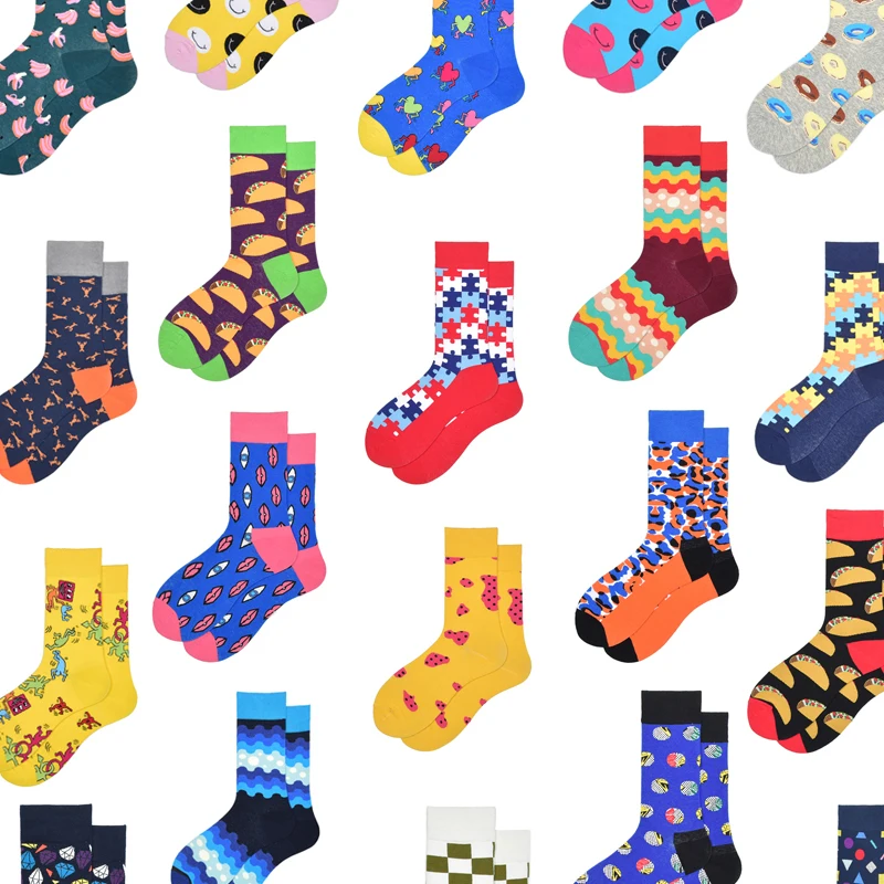 Women Socks Funny Cartoon Burger Strawberry Banana Cactus Stripe Geometric Colorful Cotton Street Hip-hop Nation Harajuku Socks