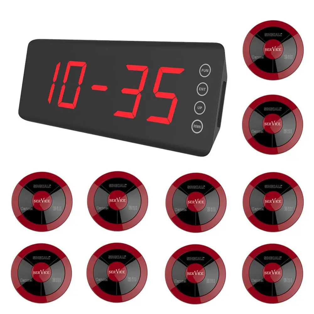 SINGCALL Paging System, Restaurant Pagers,Call Waiter,Three-button Pager, 360 Degree Waterproof Pager, 10 Pagers and 1 Receiver