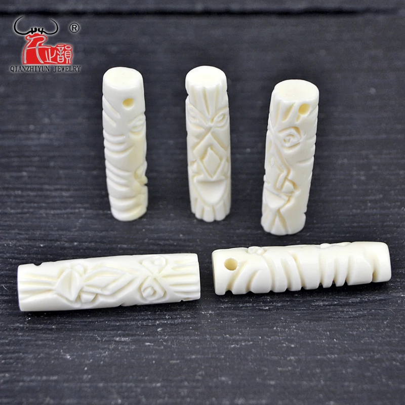 GZ-022 4PCS New Zealand Maori Yak Bone Carved Bead DIY Beads Handmade Cylindrical Beads for jewelry making 7X28mm Hole 2mm