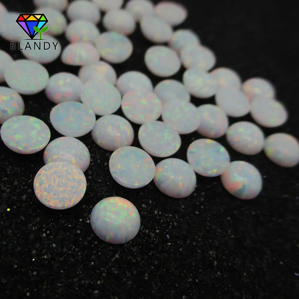 Wholesale 2.0mm~10mm Round Cabochon Flat Back OP17 White Fire Synthetic Opal Stone For Jewelry