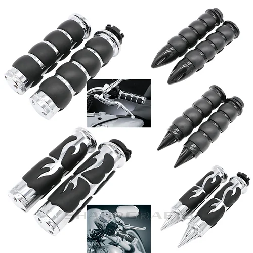 Empuñaduras de mano con punta de llama de goma Billet de 1 ""25mm y 7/8 ''22mm para Harley Honda Kawasaki Suzuki Yamaha bicicletas Cruiser Chopper personalizadas