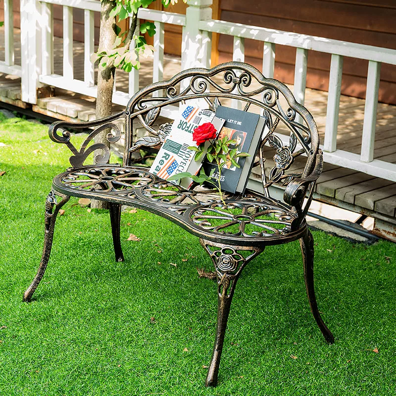 Park chair Love seat Rose pattern yard bench garden Balcony seater cast aluminum Solid leisure chair metal furniture Hot sale