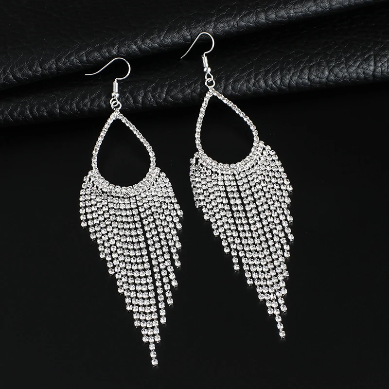 Big rhinestone dangle earrings for women fashion statement crystal tassel earrings more style earing evening Jewelry gift E3002