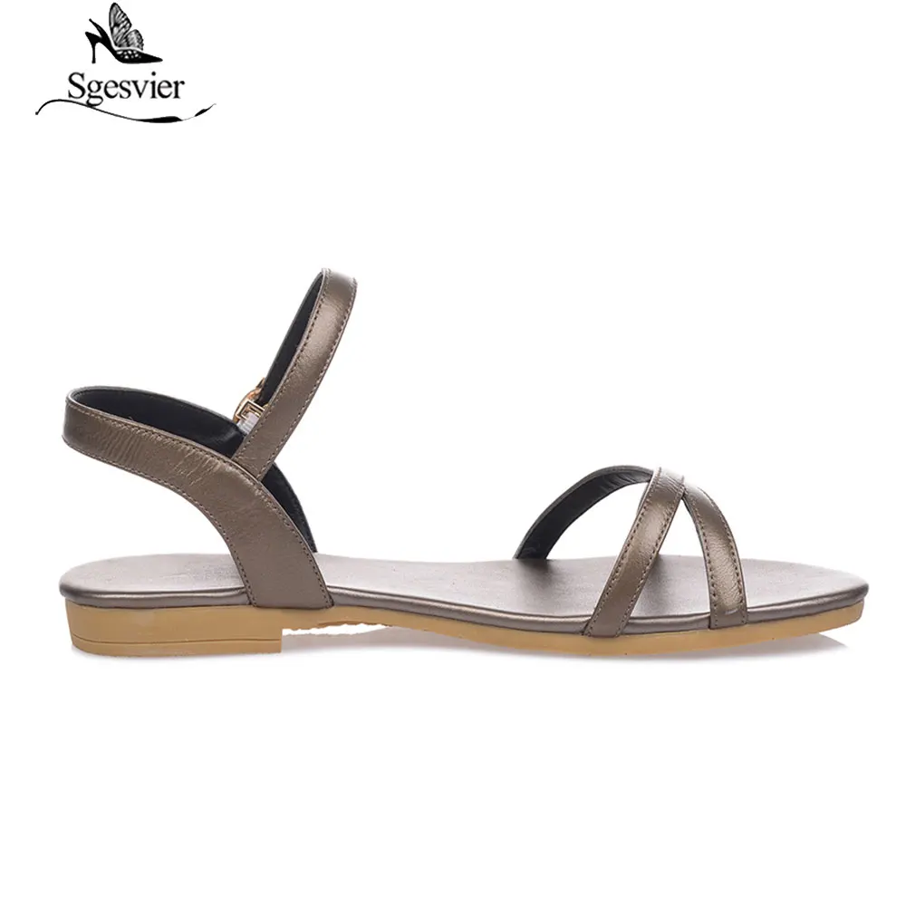 Sgesvier Size 33-46 2020 new women sandals simple buckle summer shoes genuine leather ladies comfortable flat sandals G289