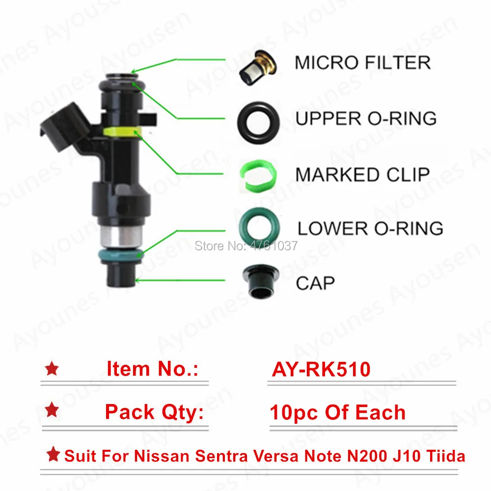 10sets For Nissan Tiida Fuel Injector Repair Sevince Kits For OEM 16600-EN200/FBY2850  for AY-RK510