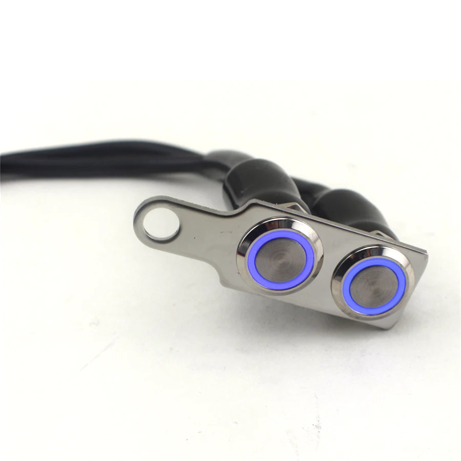 Aluminum Alloy Motorcycle Handlebar Switch Headlight Hazard Fog Light ON/OFF Dual Buttons Manual-return Lock Switch Blue LED