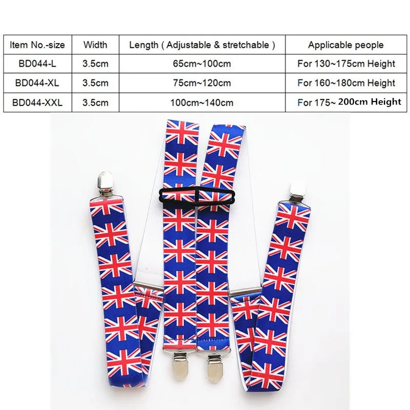 British Flag Men Suspender New Fashion H Shaped Braces Suspenders Teenager Unisex Adult Children Women Accessories BD044