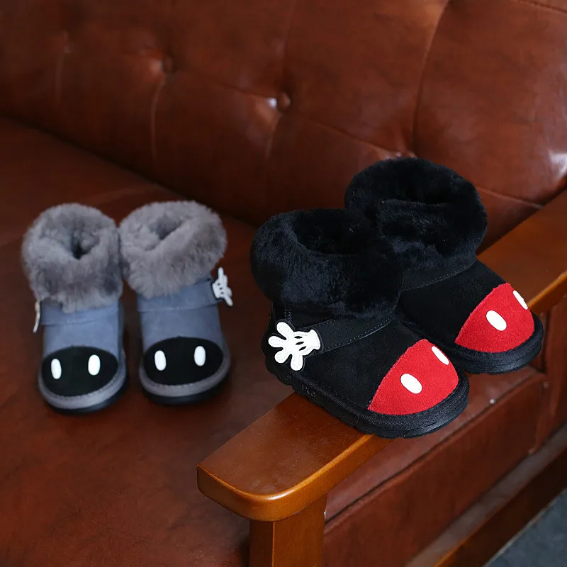 Winter Toddler Baby Girl Cartoon Snow Boot Child Fashion Genuine Leather Black Warm Fur Flat Kid Shoe kid warm shoes