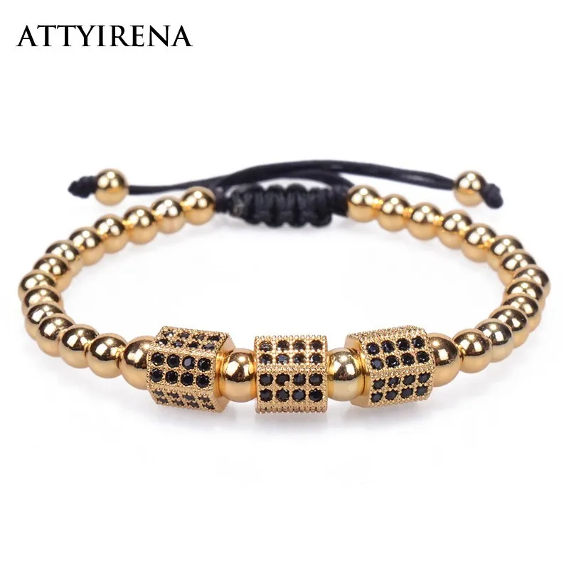 Fashionable Design Men Luxury Bracelet Hexagon Beads Micro Pave Black CZ Beads Cube Dice Macrame Braided Charm Bracelets