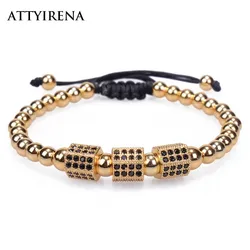 Fashionable Design Men Luxury Bracelet Hexagon Beads Micro Pave Black CZ Beads Cube Dice Macrame Braided Charm Bracelets