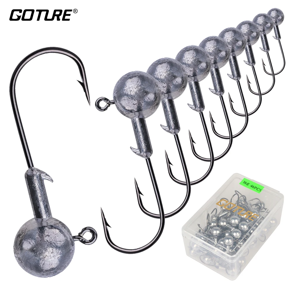 Goture 20/50pcs Lead Head Jig Fishing Hook 1g-20g Hooks for Soft Lures Carbon Steel Fishhooks Jig Head for Carp Bass Fishing