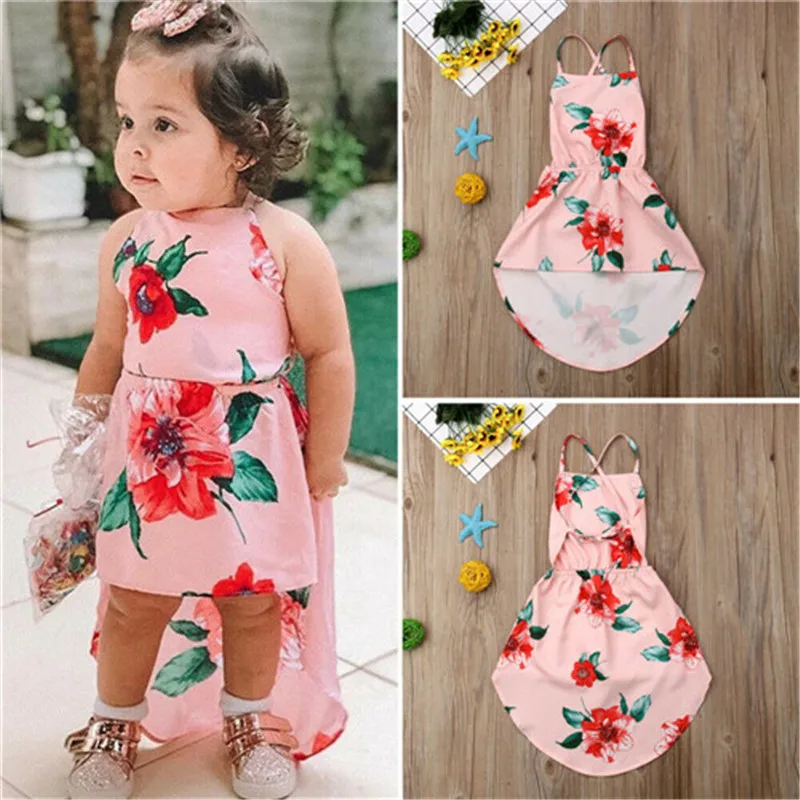 Flower Kids Baby Girl Summer Dress Backless Party Pageant Dress Sundress 1-6Y Kids Dresses For Girls O-neck Sleeveless Cotton