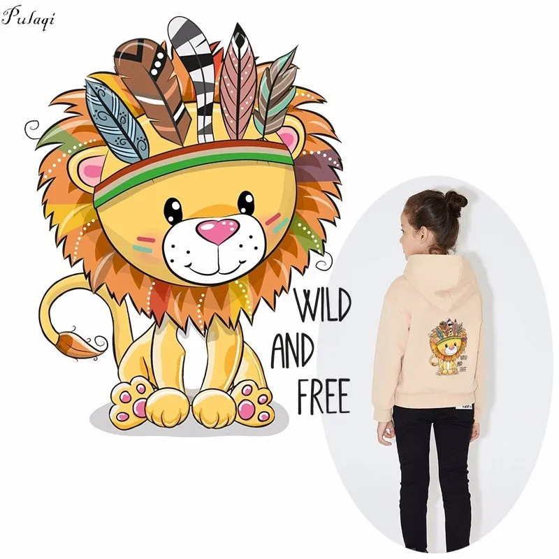 Pulaqi Indian Style Lion Patches Iron On Transfers Fashion Fashion Feather Heat Thermal Transfer For Clothes DIY Decoration F