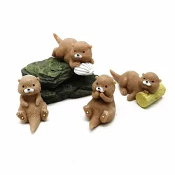 4pc Otter Animal Model Simulation Figurine Craft Home Decor Miniature Fairy Garden Decoration Keychain Pendant DIY Accessories