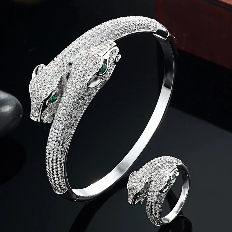 blucome Men Bangles Statement Snake Animal Bangle & Ring Jewelry Brand AAA Zircon Love Bangle Anel Men Fashion Zircon Jewelry