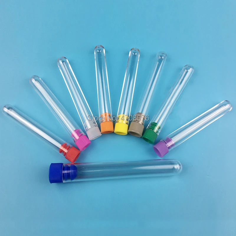 12x75mm 100pcs/lot Plastic test tube with color cap PS material labware for scientific experiment clear lab tube U-shaped bottom