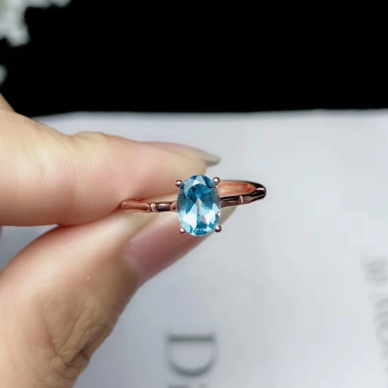 100% natural topaz silver ring for engagement 5 mm * 7 mm 0.6ct topaz ring solid 925 silver topaz jewelry birthday gift for lady