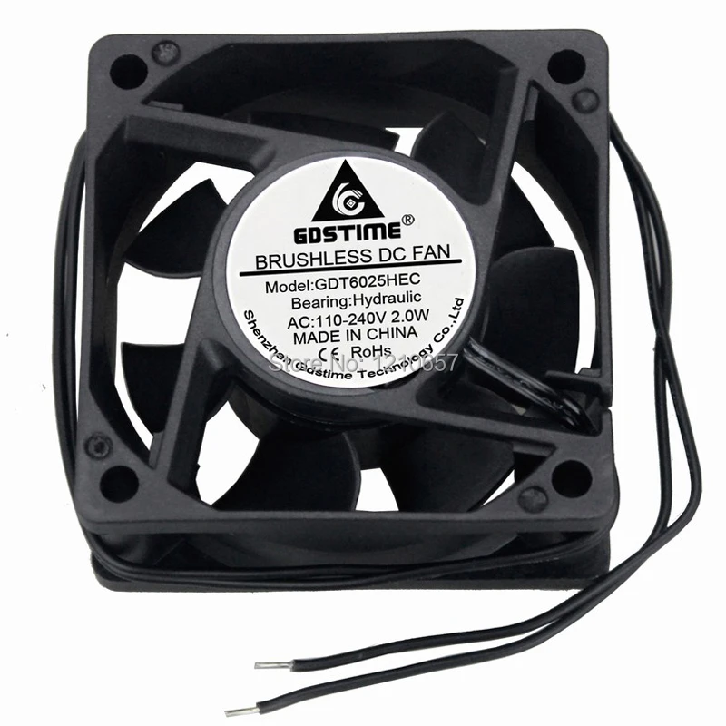 200 PCS Gdstime EC Cooling Fan AC 110V 120V 220V 240V 2 Wires 60mm x 25mm 6CM Hydraulic Bearing