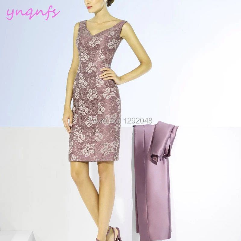 YNQNFS M190 Sheath Lace Dress Party Wedding Guest 2 Piece Purple Mother of the Bride Groom Dresses Jacket Outfits 2024