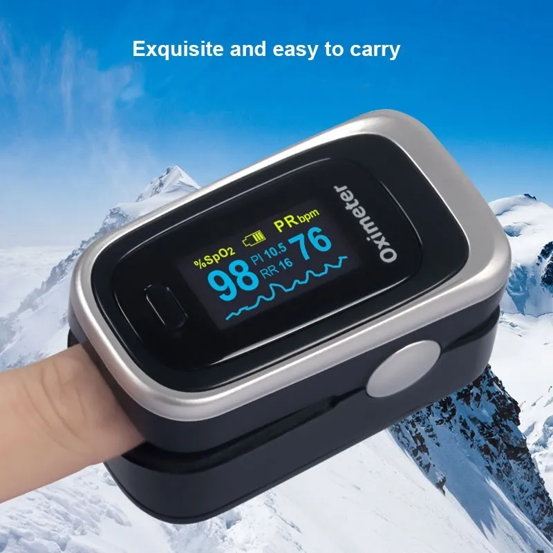 Finger Pulse Fingertip Oled Oximeter SPO2 PR PI RR Blood Oxygen With Respiratory Rate Oximetro De Pulsioximetro Dedo and case