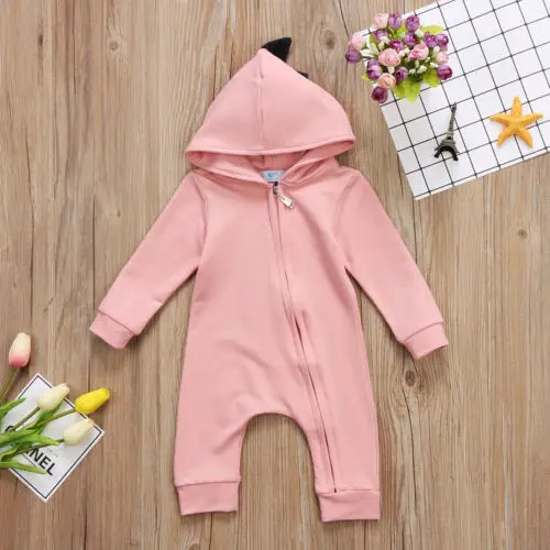 Baby Boy Girl 3D kostium dinozaura jednolita, różowa szara pajacyki ciepła wiosna jesień bawełna romper Playsuit ubrania