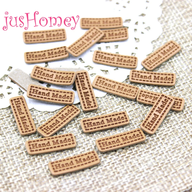 50PCS Mini Embossed HANDMADE Labels PU Faux Leather Tags 20x6mm for DIY Craft Embellishment, Favors, Patchwork Accessory