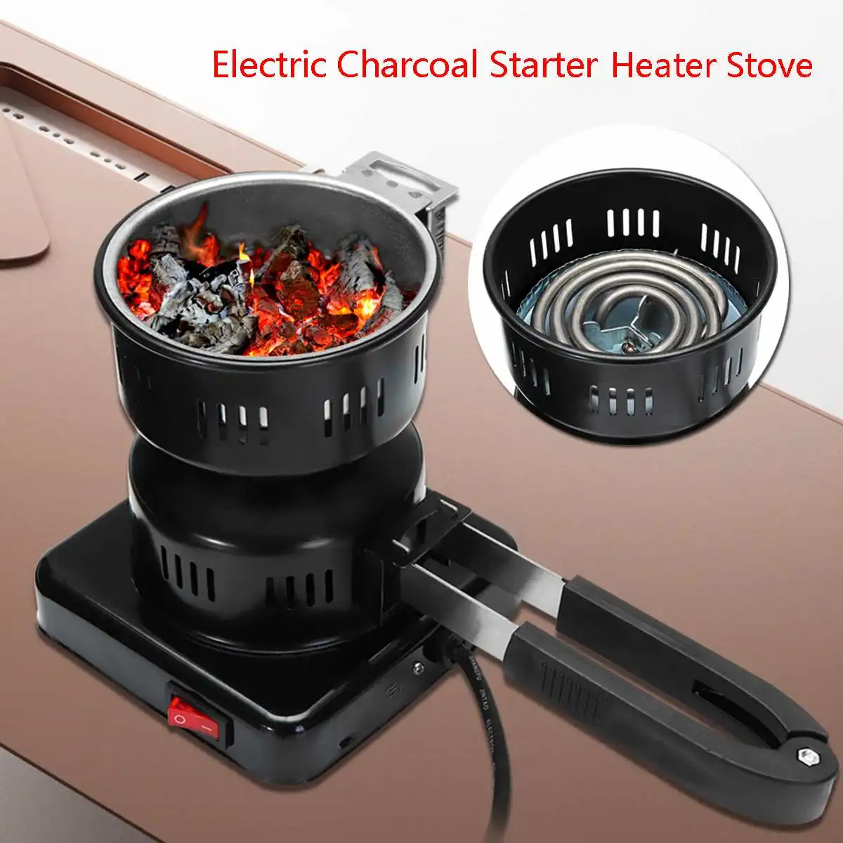 650W 220V 50-60Hz EU plug Electric Charcoal Starter Heat Stove Coal-Hookah Shisha Burner Removable Handle Black Stainless Steel