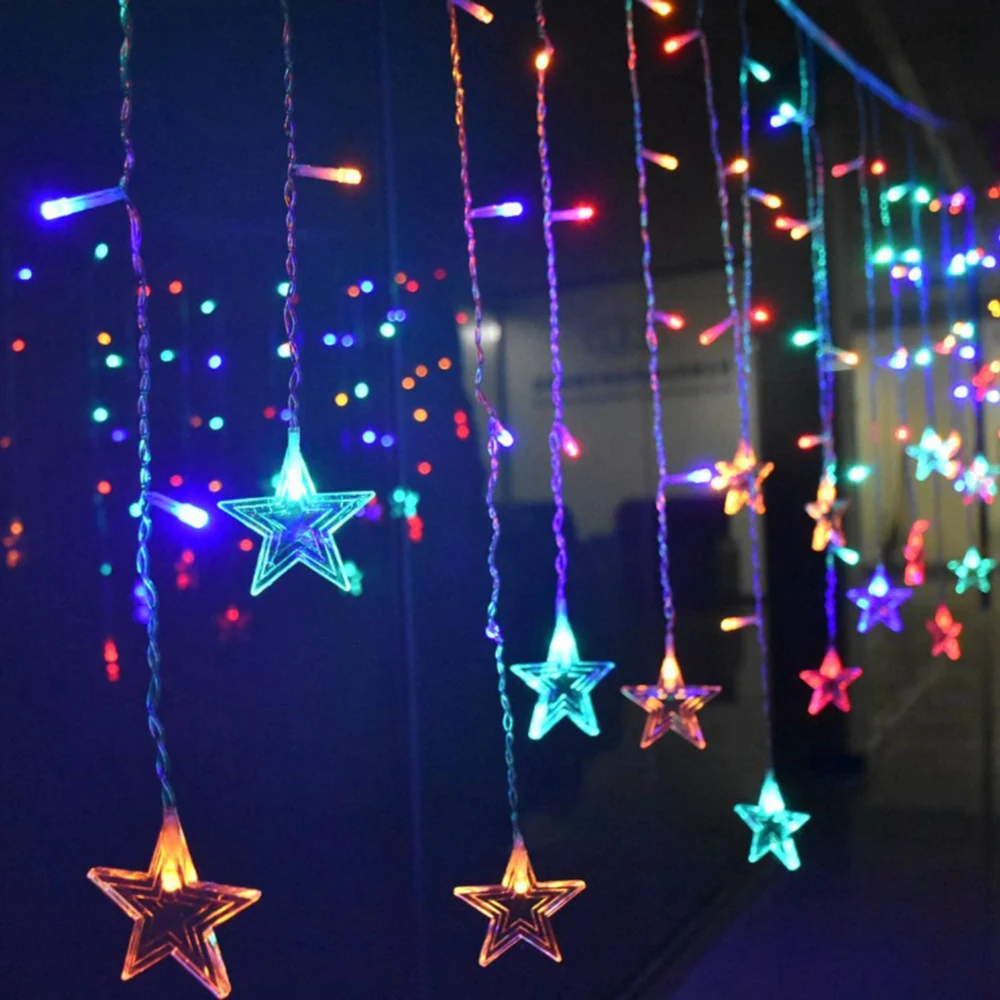 96 LED Star Fairy String Curtain Window Light Twinkle Christmas Wedding Party Battery Powered Strings