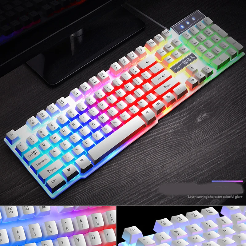 LED Backlit Gaming Keyboard Steam Punk Metal Panel Spill Resistant Keyboard Rainbow Backlit Wired Gaming 104 Keys Mechanical