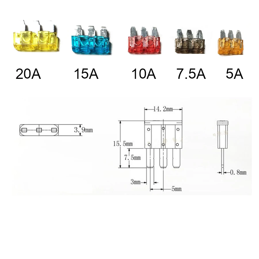 25 Pcs/lot Micro 3 Pins Fuse Automotive Car Fuse For Ford Focus Mondeo Dodge JEEP 5A 7.5A 10A 15A 20A