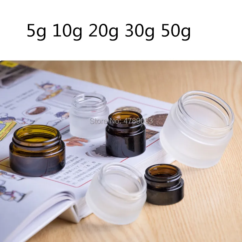 

5pcs 5g 10g 20g 30g 50g Glass Facial Cream Jar Empty Cosmetic Sample Portable Container Emulsion Refillable Bottle For Travel