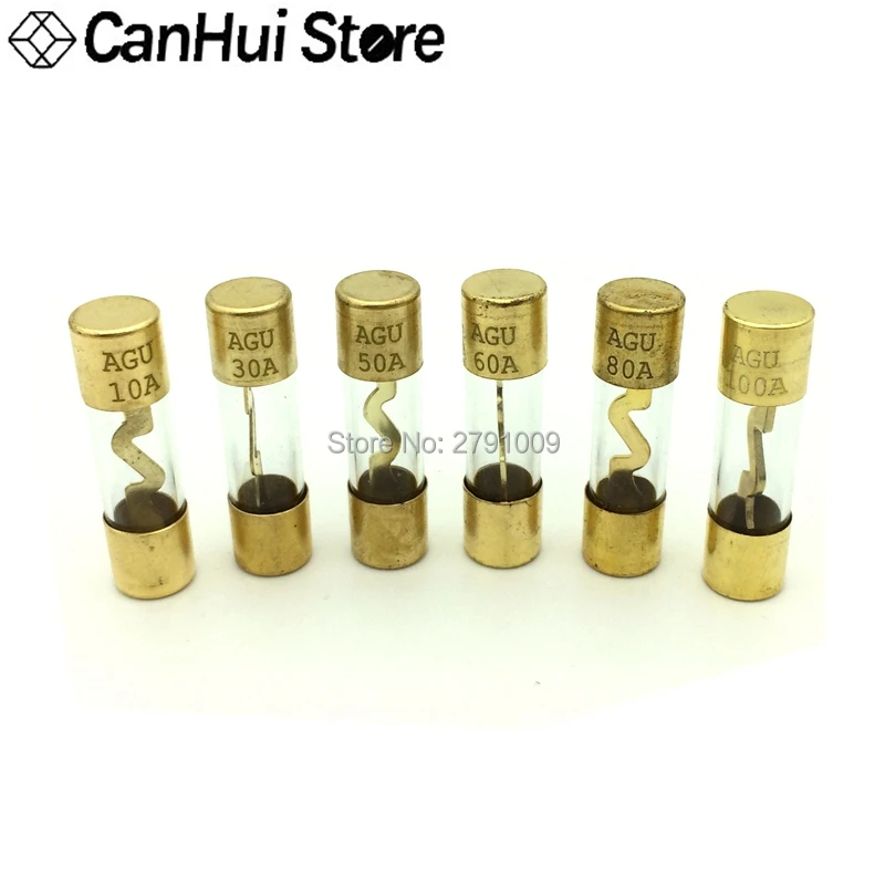 5Pcs 10*38MM Gold Plated Glass AGU Fuse Fuses Pack Car Audio Amp Amplifier 10A 15A 20A 25A 30A 40A 50A 60A 70A 80A 100A