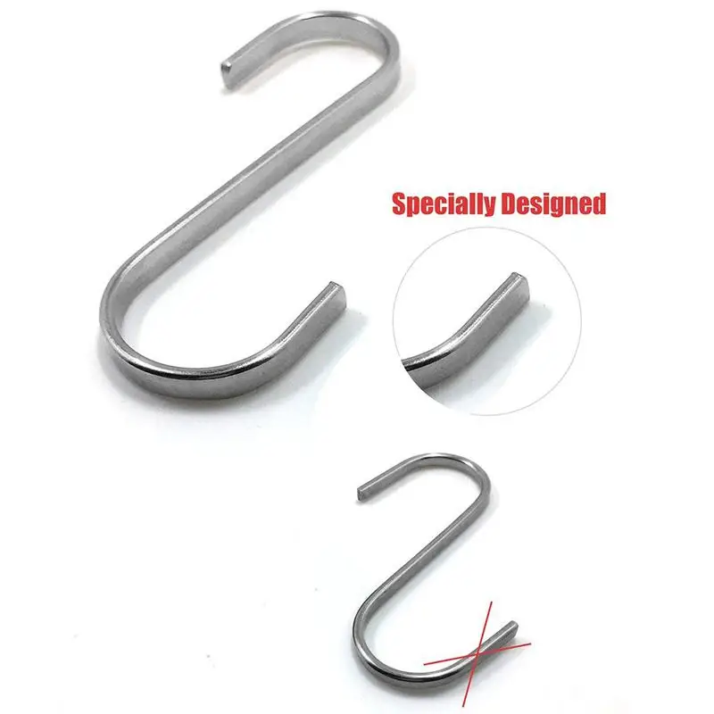 Set of 10 S Stainless Steel Suspension Hooks for Kitchen Cookware or Butcher Meat