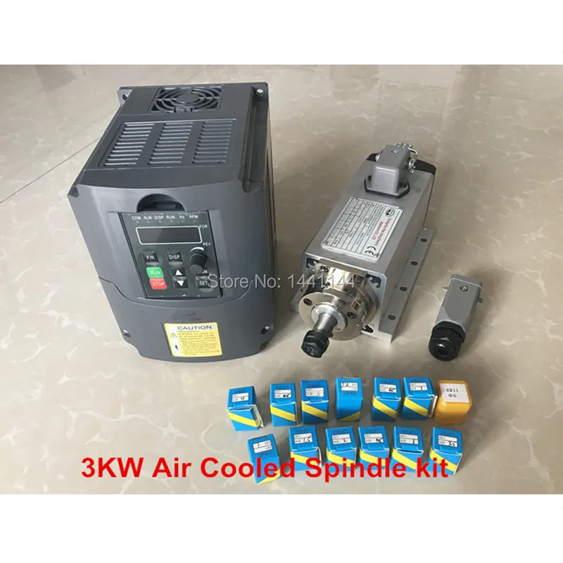 Air Cooled Spindle 3KW 220V/380V  Motor CNC Router Tools VFD Inverter 13pcs ER20 Collet Chuck For Millin Machine