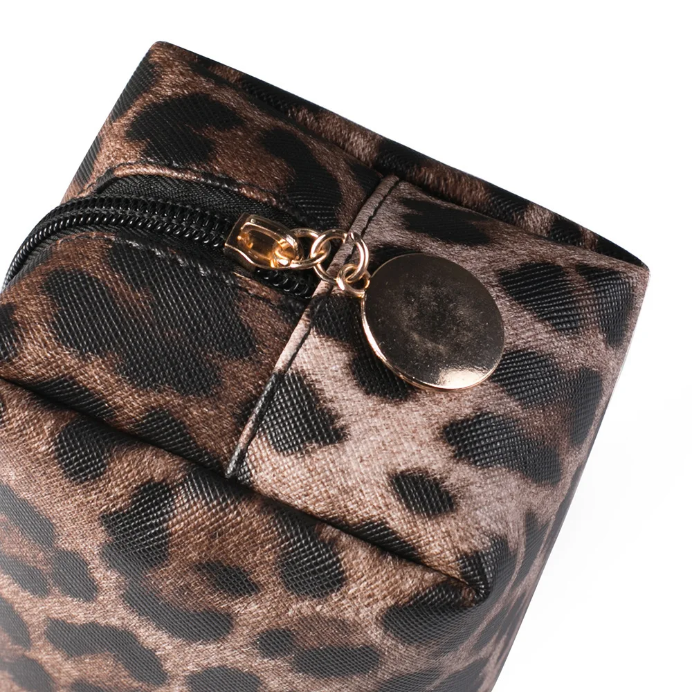 Borsa per cosmetici leopardata moda donna in pelle PU Borsa per cosmetici da viaggio con cerniera per ragazza Borsa per il lavaggio Borsa da