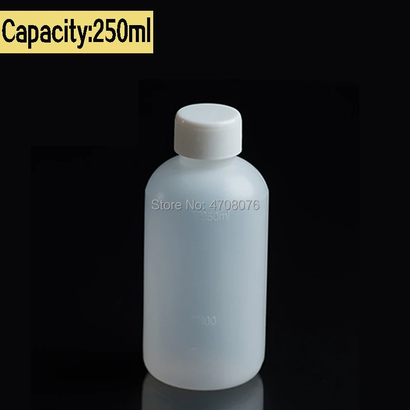 250ml 10pcs/pack Clear Plastic Cylinder Shaped Chemical Storage Reagent Bottle with scale Plastic sample vials with screw lid