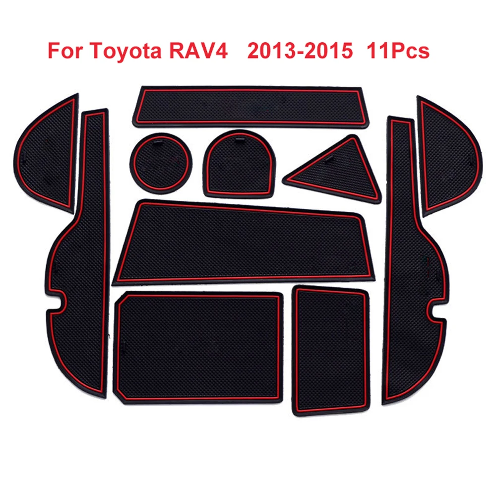 

Rubber Gate Groove Non-slip Cup Mat For Toyota RAV4 2013 2014 2015 Interior Cushion Red Door Slot Panel Pads 11Pcs