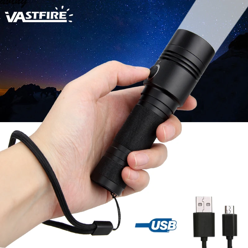 

VASTFIRE 10W 800lm LED USB Rechargeable Military Flashlight IP65 Torch Hunting Lamp 4 Modes High-Low-Strobe-sos