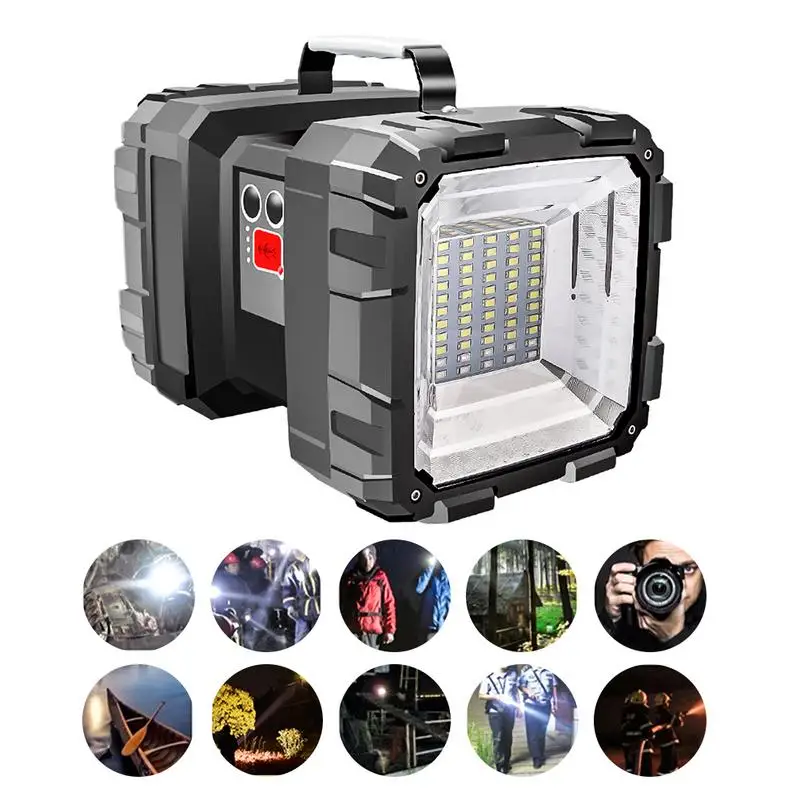 Super Bright Double Head Flashlight Searchlight USB Rechargeable Portable Outdoor Emergency Light Solar Work Light Fishing Light