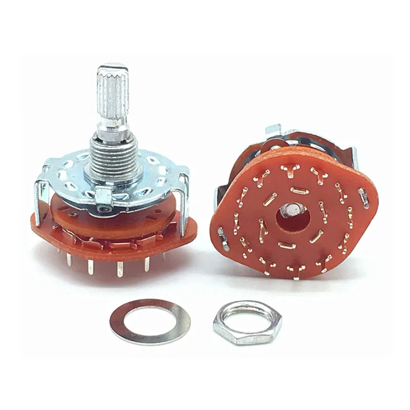 RS25 Shaft Panel Mount 2P6T Band Rotary Switch Selector 2 Pole 6 Position 20MM Plum Shaft