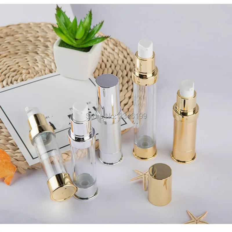 5ml Empty Airless Pump Bottle Plastic Airless Cosmetic Bottle 15ml Golden Empty Plastic Emulsion Lotion Pump 20ml30ml 30pcs/Lot