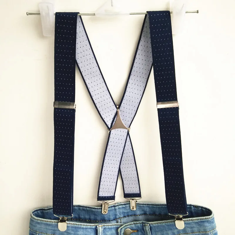 

Navy Dot Jacquard Suspender Men Women Adult Suspensorio Adjustable Elastic Big Size X Back Clips on Print Brace BD059