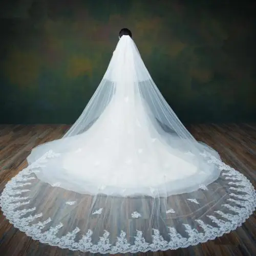 

3M /4M /5M Ivory/White 2 Tier Lace Edge Cathedral Long Bridal Wedding Veil+Comb